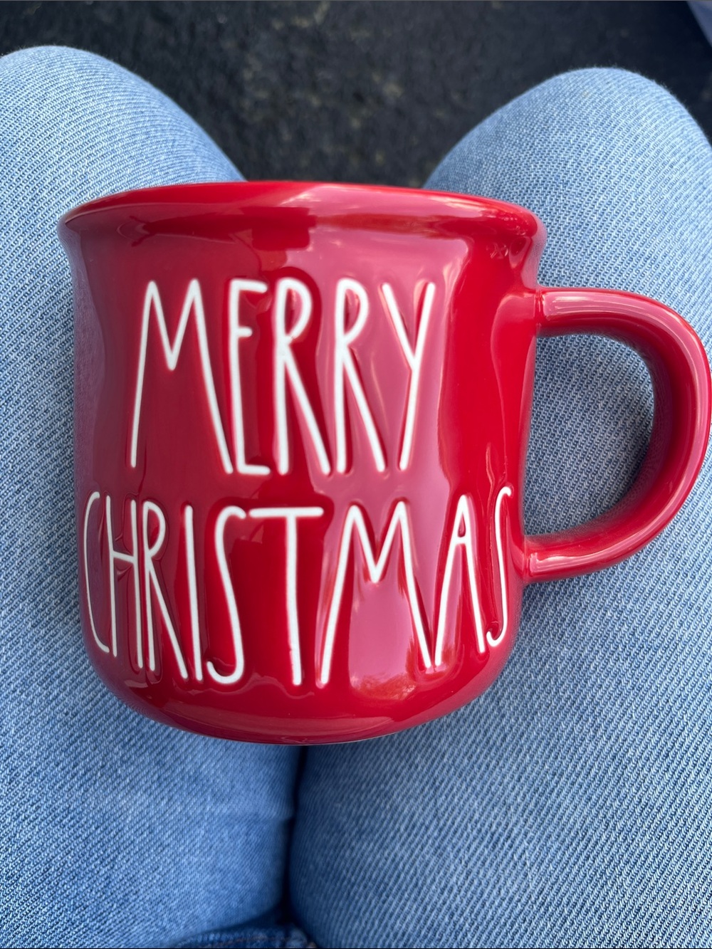 Rae Dunn Red Ceramic Mug with White Trim